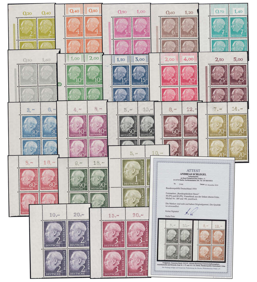 BRD Bund Nr. 177-196 postfrisch ** Eckrand - 4er-Blocks