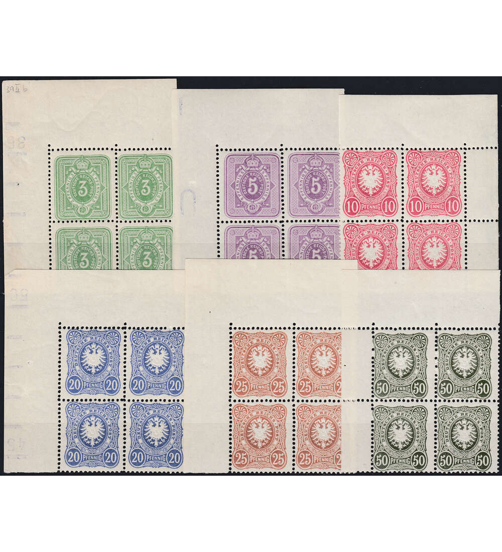 Deutsches Reich Nr. 39 - 44 II postfrische Eckrand-4er-Blocks