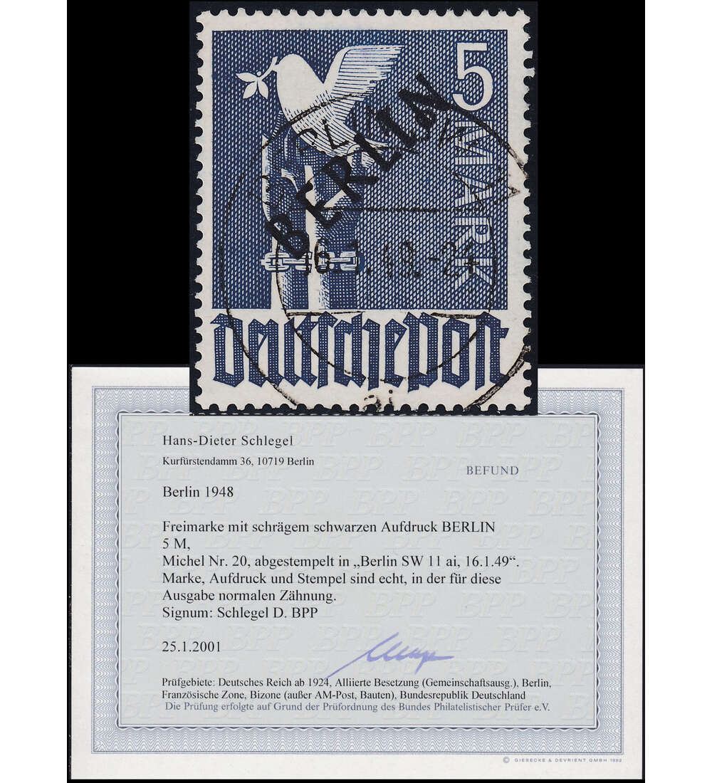 Berlin Nr. 20 gestempelt mit Farbfotobefund