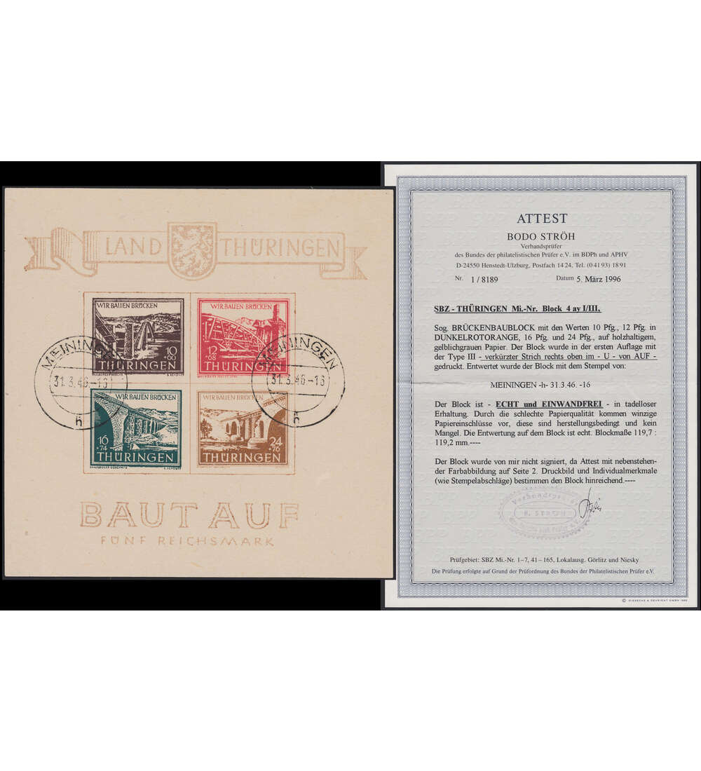 SBZ Block 4 ay I gestempelt mit Farbfotoattest