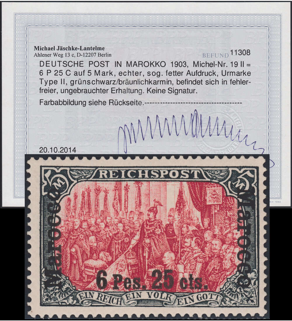 Auslandspostamt Marokko Nr. 19 II ungestempelt mit Farbfotobefund