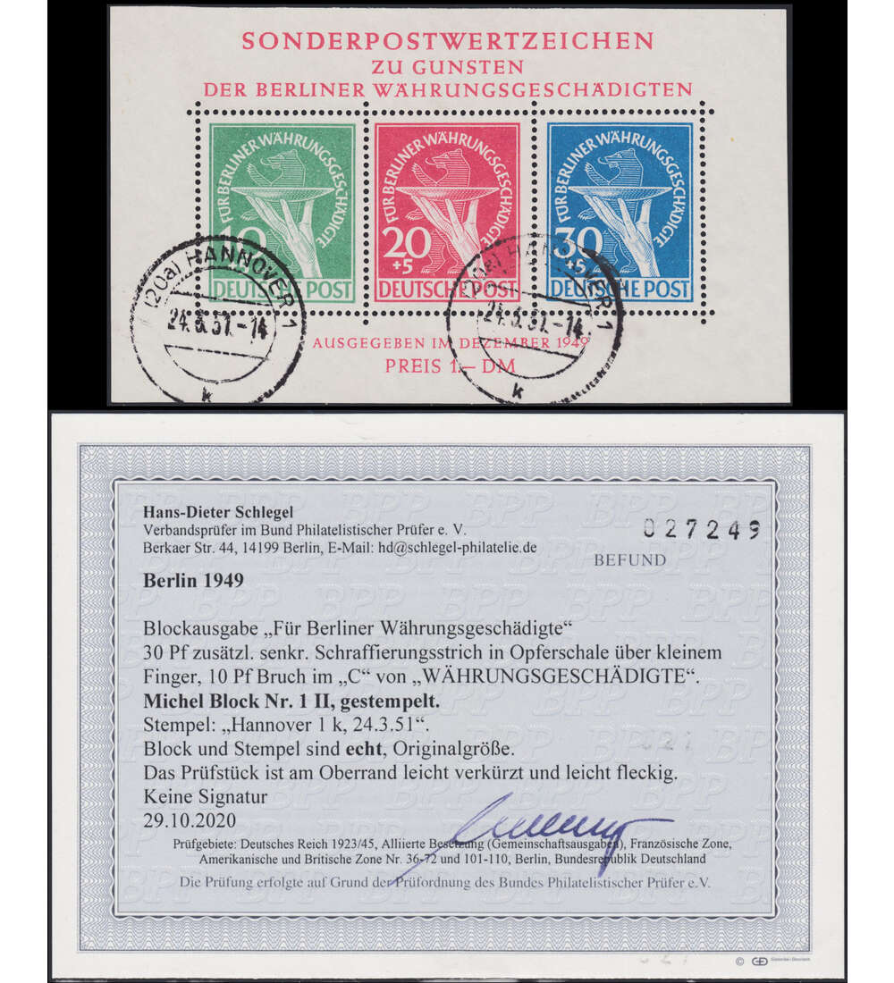 Berlin Block 1 II gestempelt mit Farbfotobefund