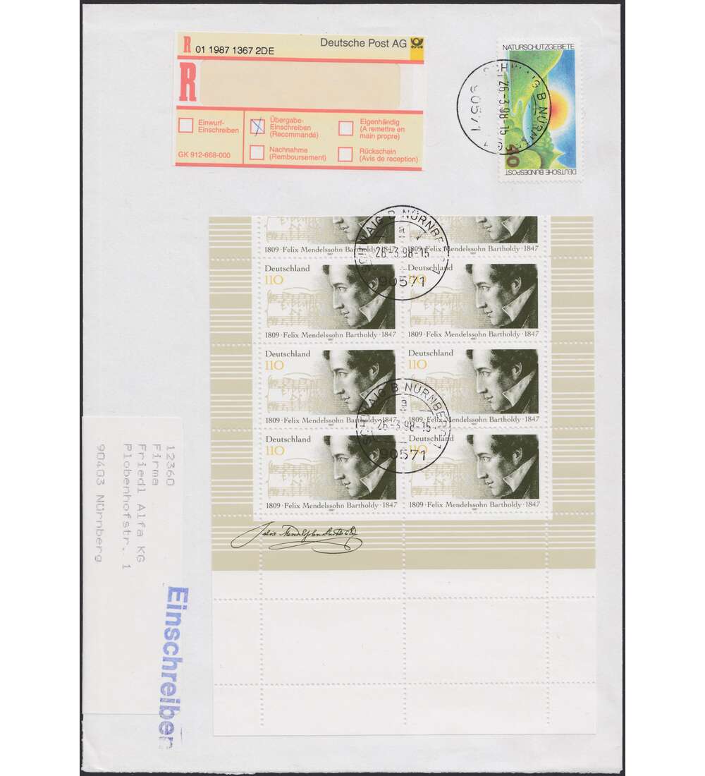 BRD Bund Nr.1953 Kleinbogen auf Einschreibebrief mit Abart