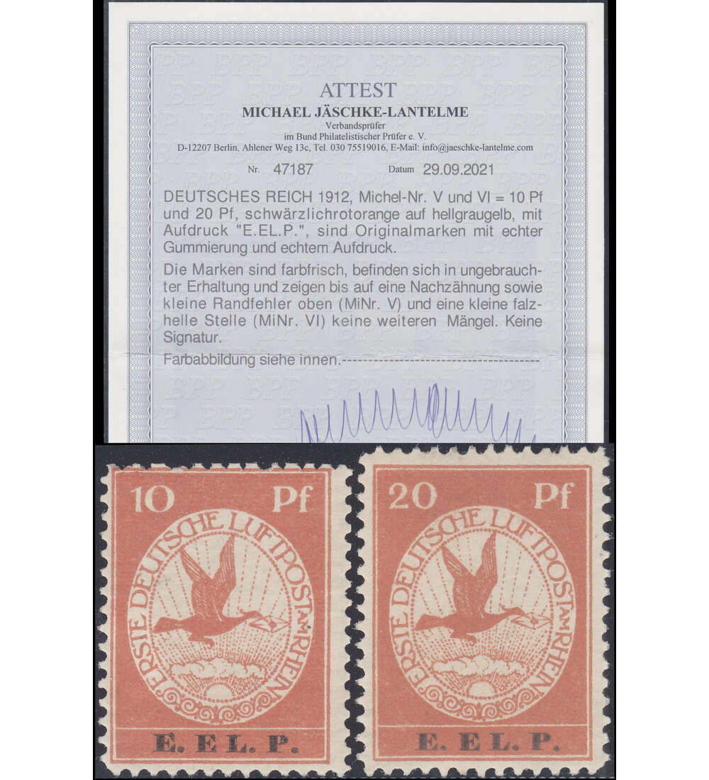 Deutsches Reich Flugpost Nr. V-VI ungestempelt mit Farbfotoattest