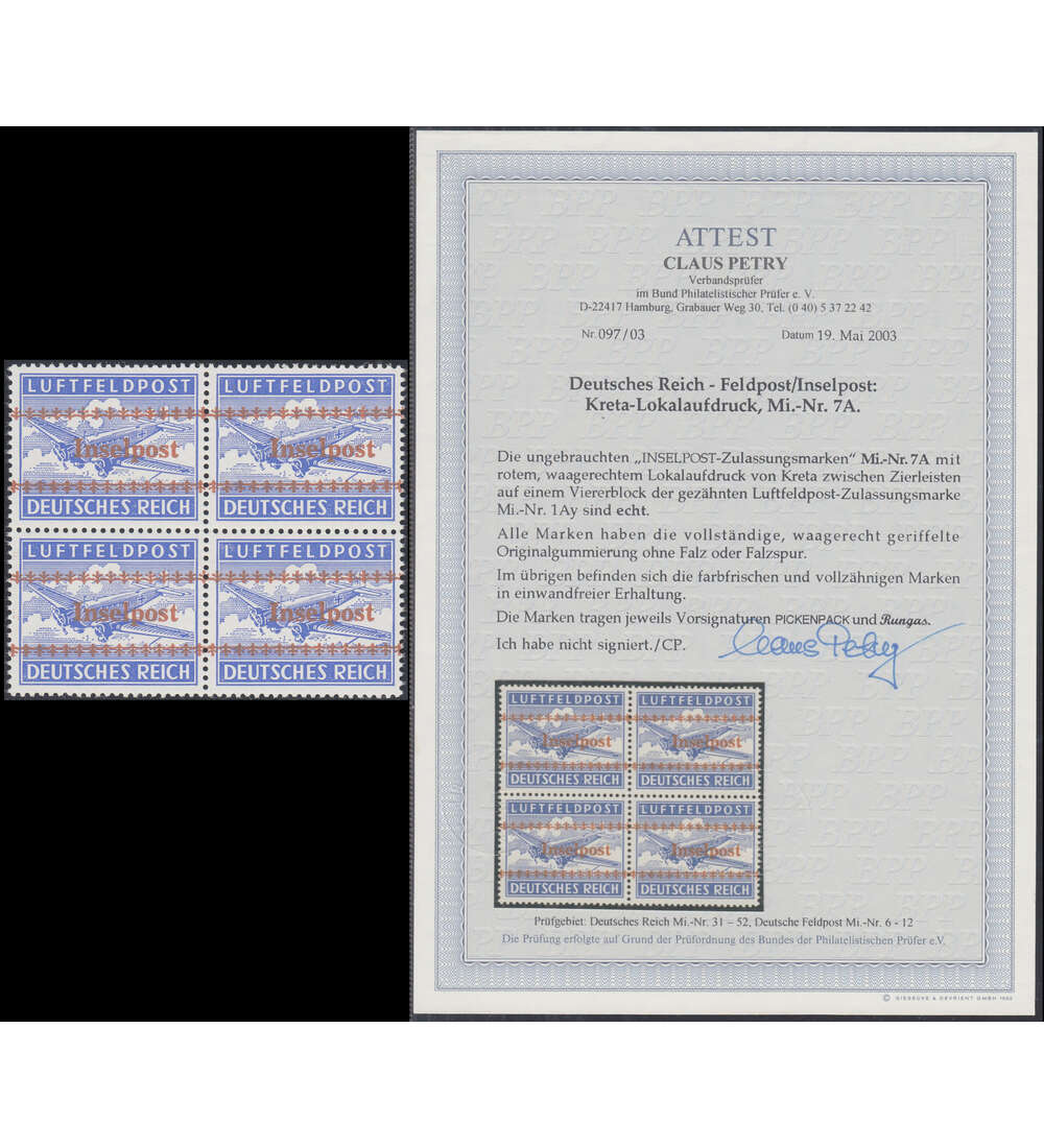 Deutsches Reich Inselpost Kreta Nr. 7 A postfrisch ** Farbfotoattest