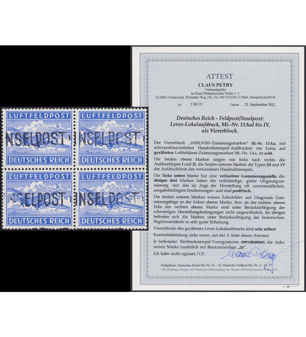 Dt. Reich - Feldpost Nr. 10 A als 4er-Block