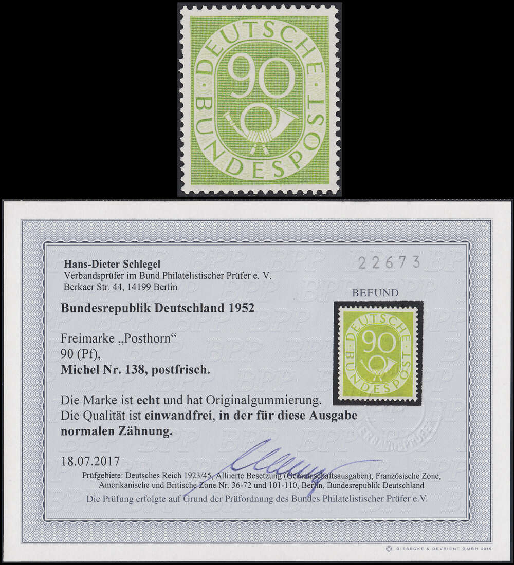 BRD Bund Nr. 139 postfrisch mit Farbfotobefund