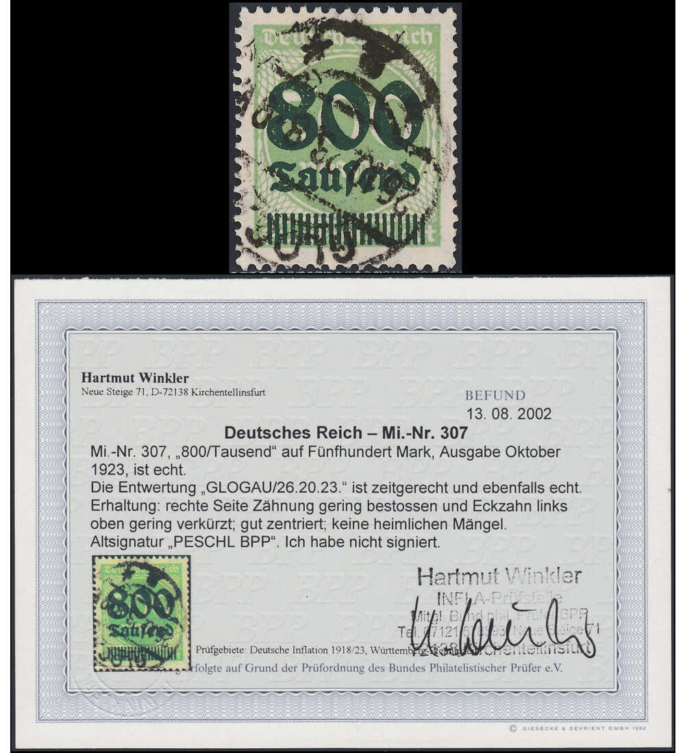 Deutsches Reich Nr. 307 gestempelt geprft, signiert und Farbfotobefund