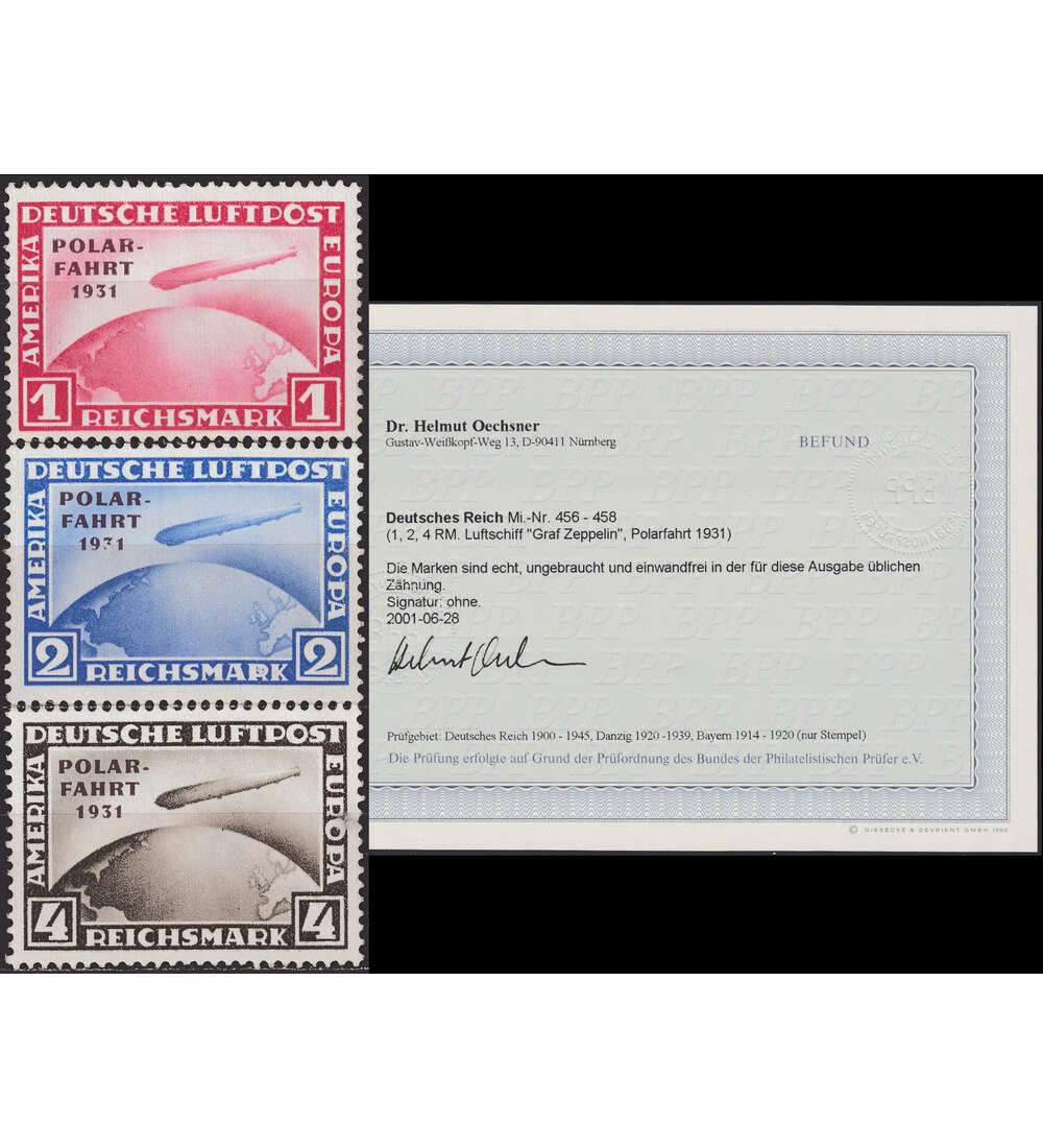 Deutsches Reich Nr. 456-458 ungestempelt Farbfotobefund