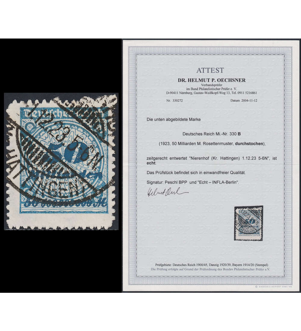 Deutsches Reich Nr. 330 B gestempelt mit Farbfotoattest