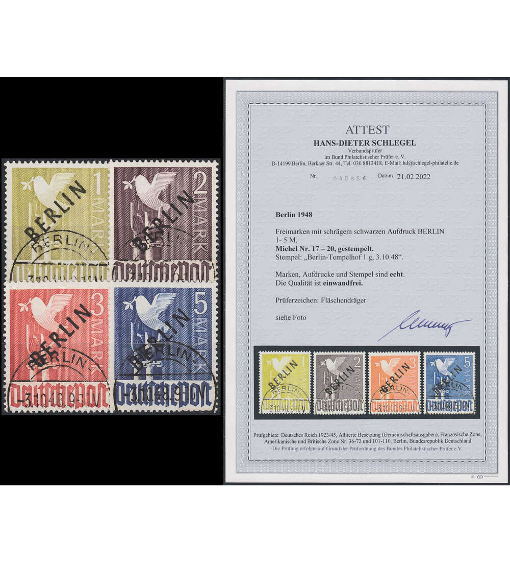 Berlin Nr. 17 - 20 gestempelt mit Farbfotoattest