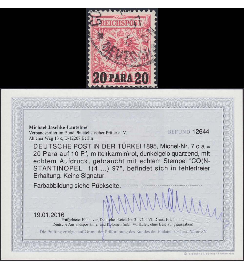 Deutsche Post in der Trkei Nr. 7 c a gestempelt mit Farbfotobefund