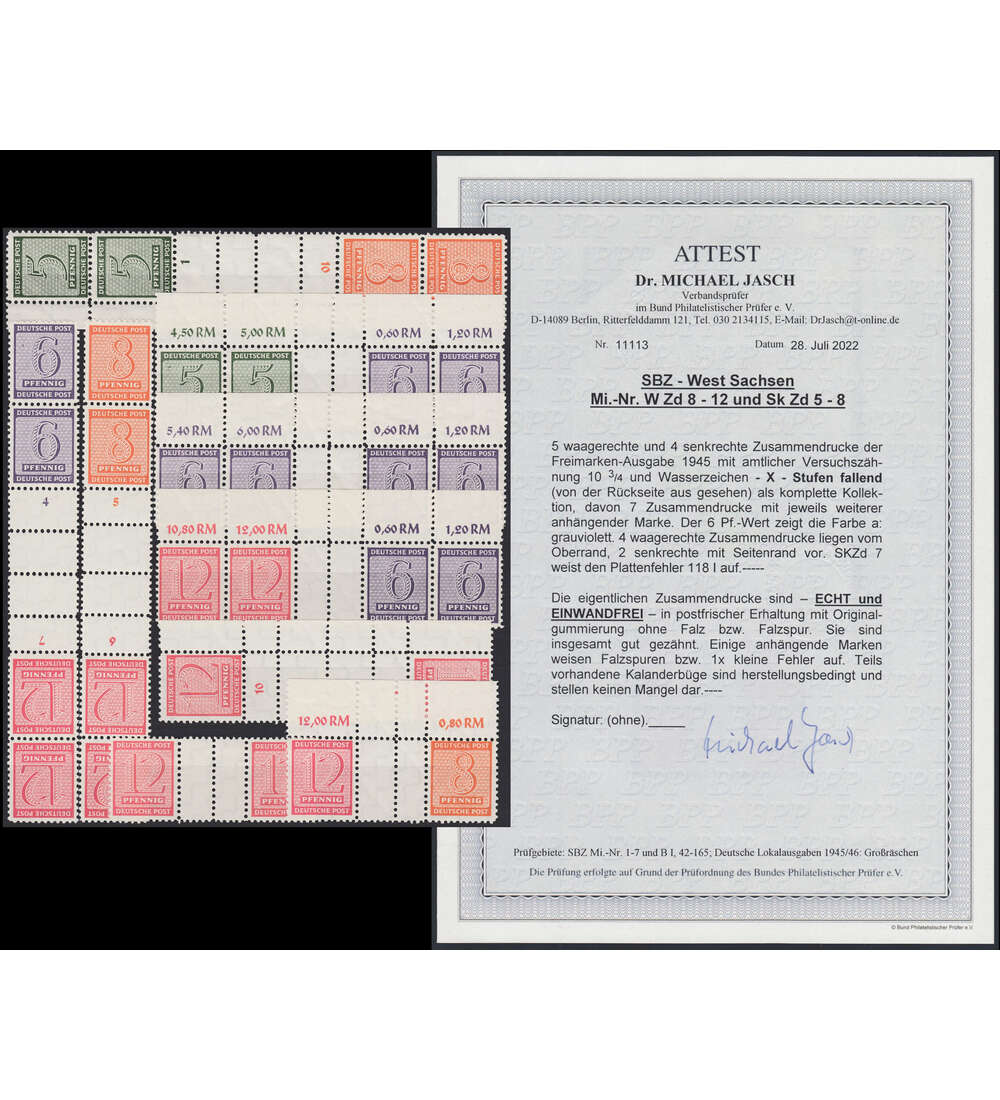 SBZ Ziffern 1945 Zusammendrucke mit Versuchszhnung