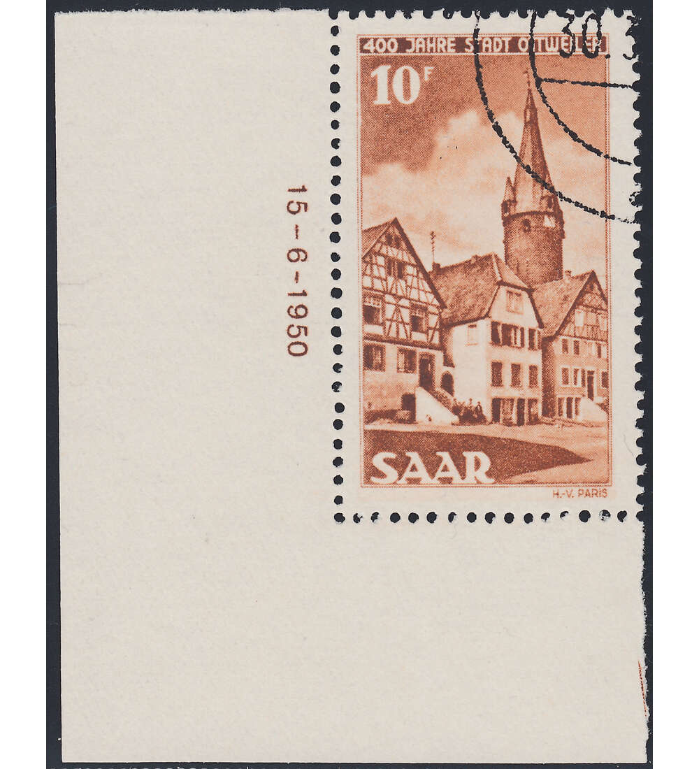 OPD Saarbrcken Nr. 296 Bogenecke mit Druckdatum mit Geflligkeitsabstempelung