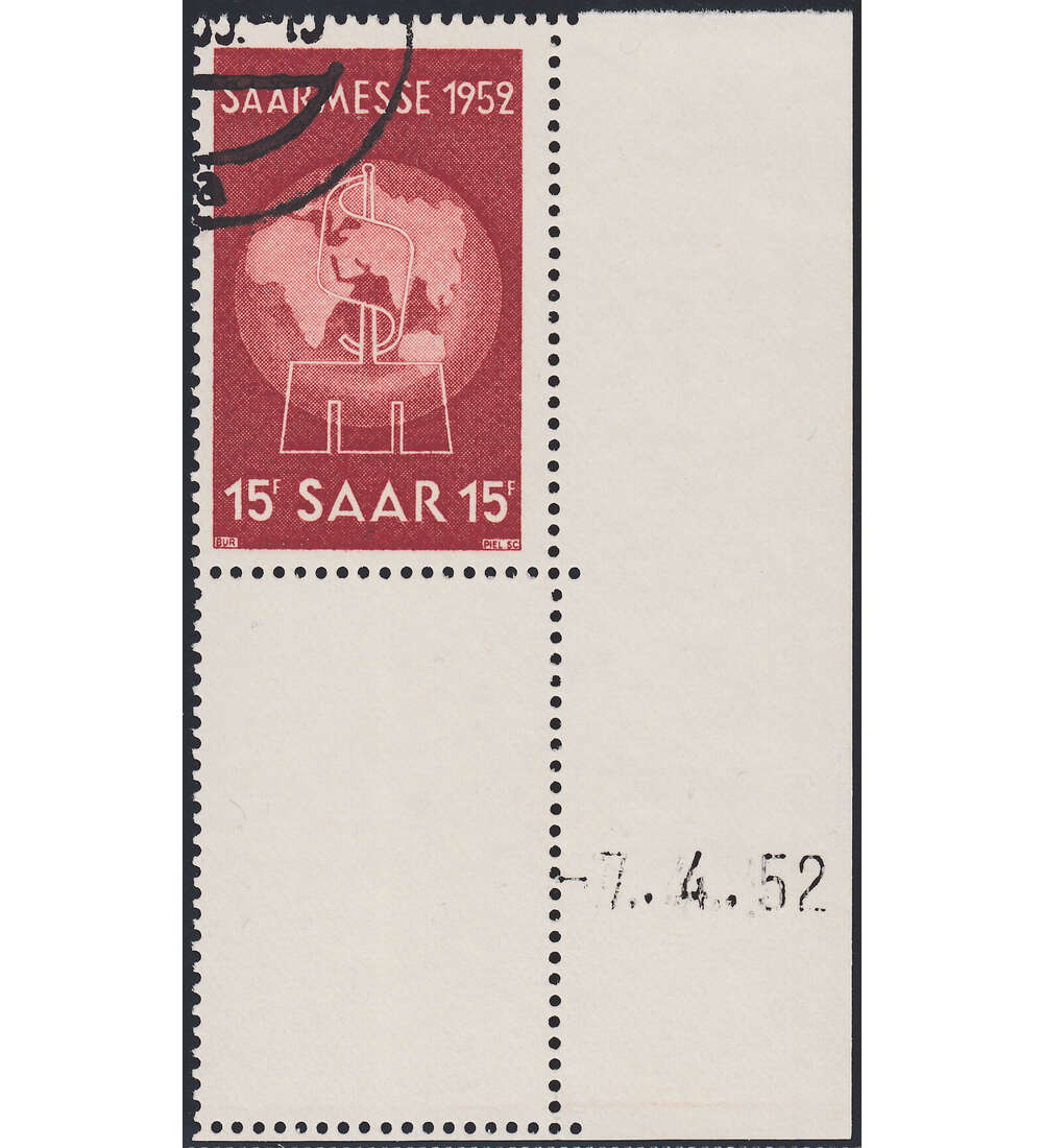 OPD Saarbrcken Nr. 317 Bogenecke mit Druckdatum mit Geflligkeitsabstempelung