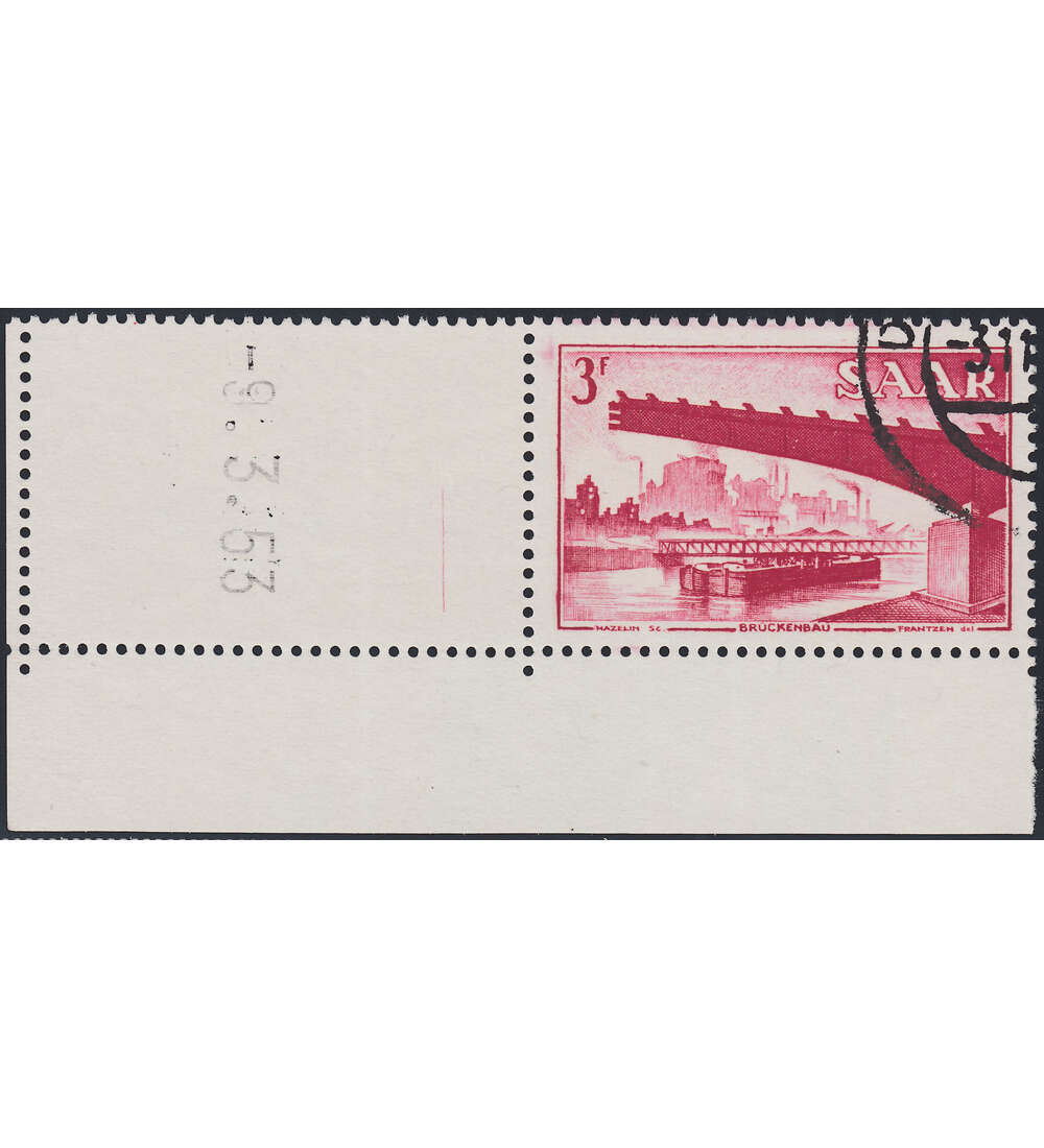 OPD Saarbrcken Nr. 321 Bogenecke mit Druckdatum mit Geflligkeitsabstempelung