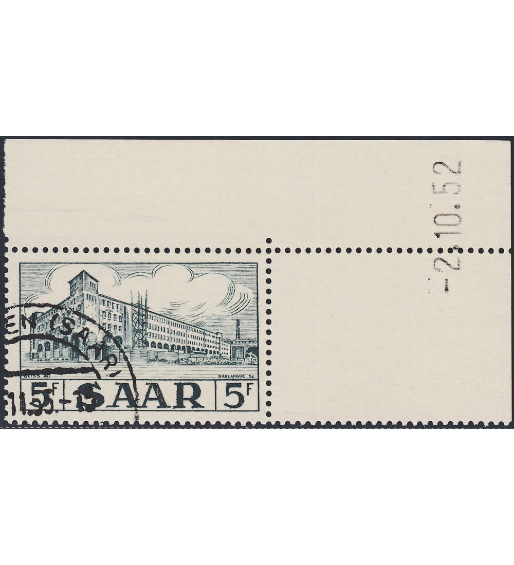 OPD Saarbrcken Nr. 322 Bogenecke mit Druckdatum mit Geflligkeitsabstempelung