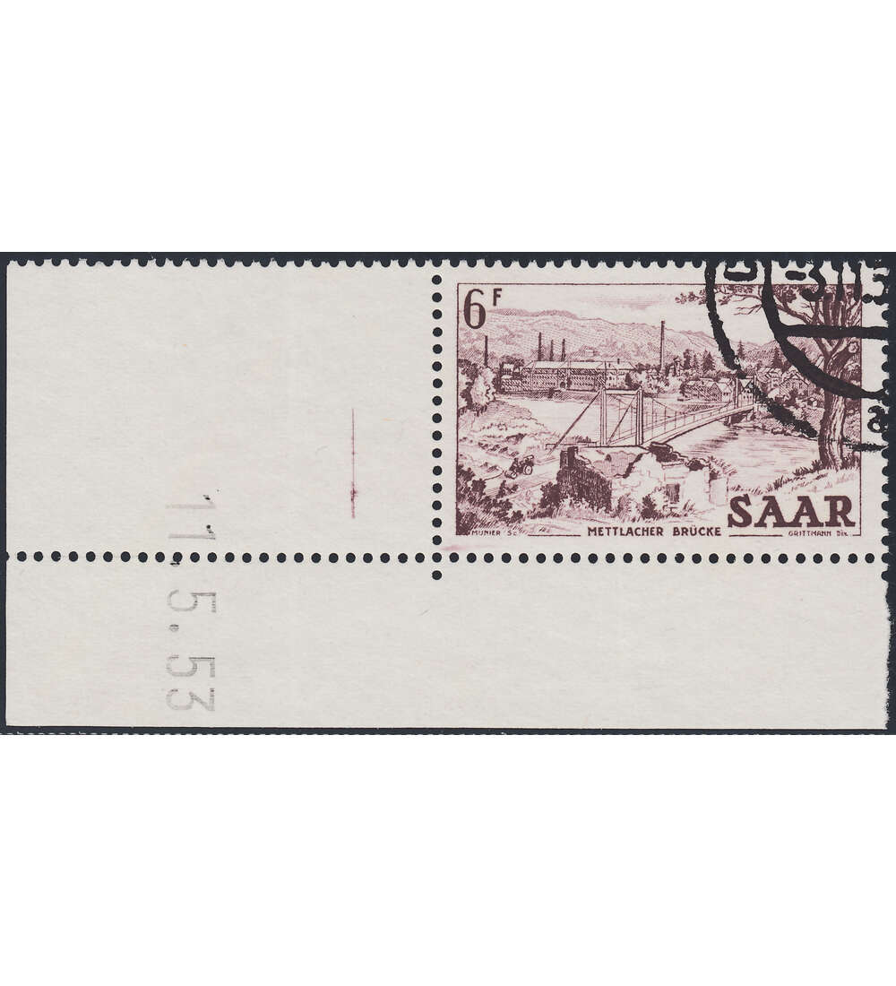 OPD Saarbrcken Nr. 324 Bogenecke mit Druckdatum mit Geflligkeitsabstempelung