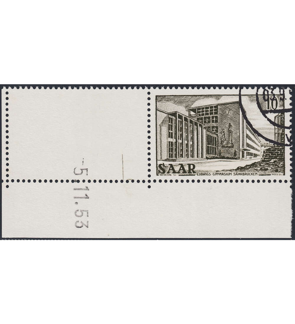 OPD Saarbrcken Nr. 325 Bogenecke mit Druckdatum mit Geflligkeitsabstempelung