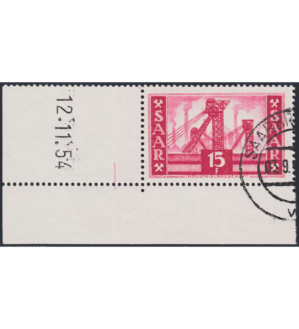 OPD Saarbrcken Nr. 329 Bogenecke mit Druckdatum mit Geflligkeitsabstempelung