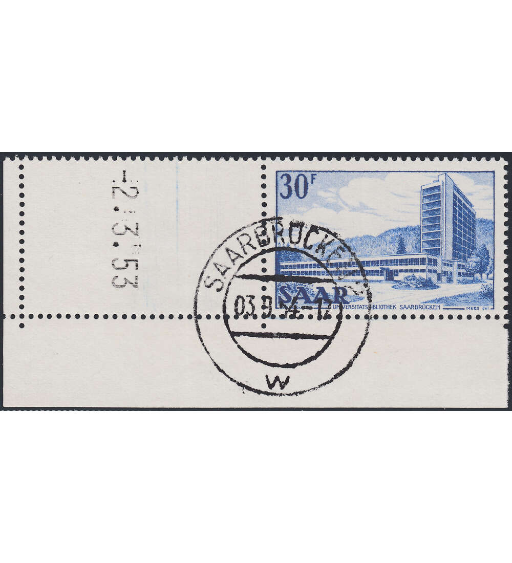 OPD Saarbrcken Nr. 332 Bogenecke mit Druckdatum mit Geflligkeitsabstempelung