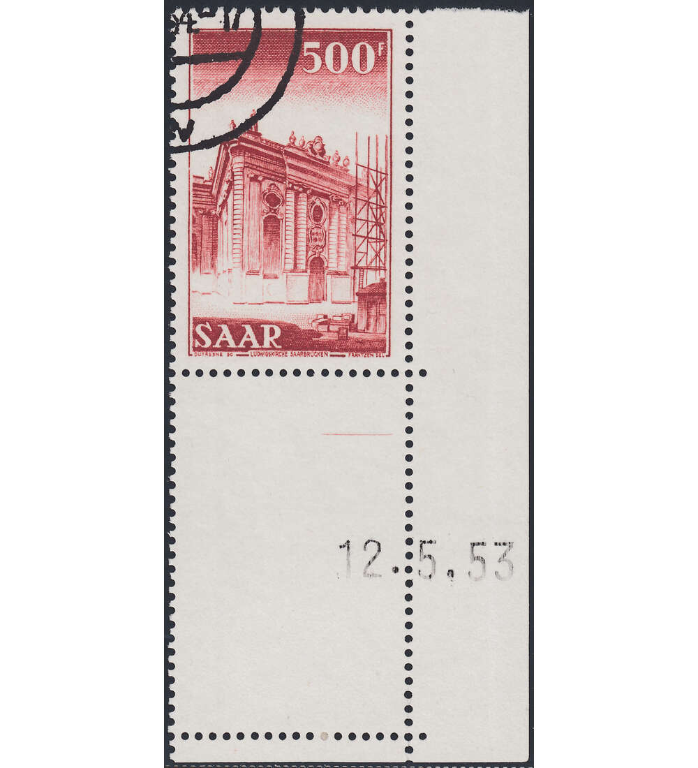 OPD Saarbrcken Nr. 337 Bogenecke mit Druckdatum mit Geflligkeitsabstempelung