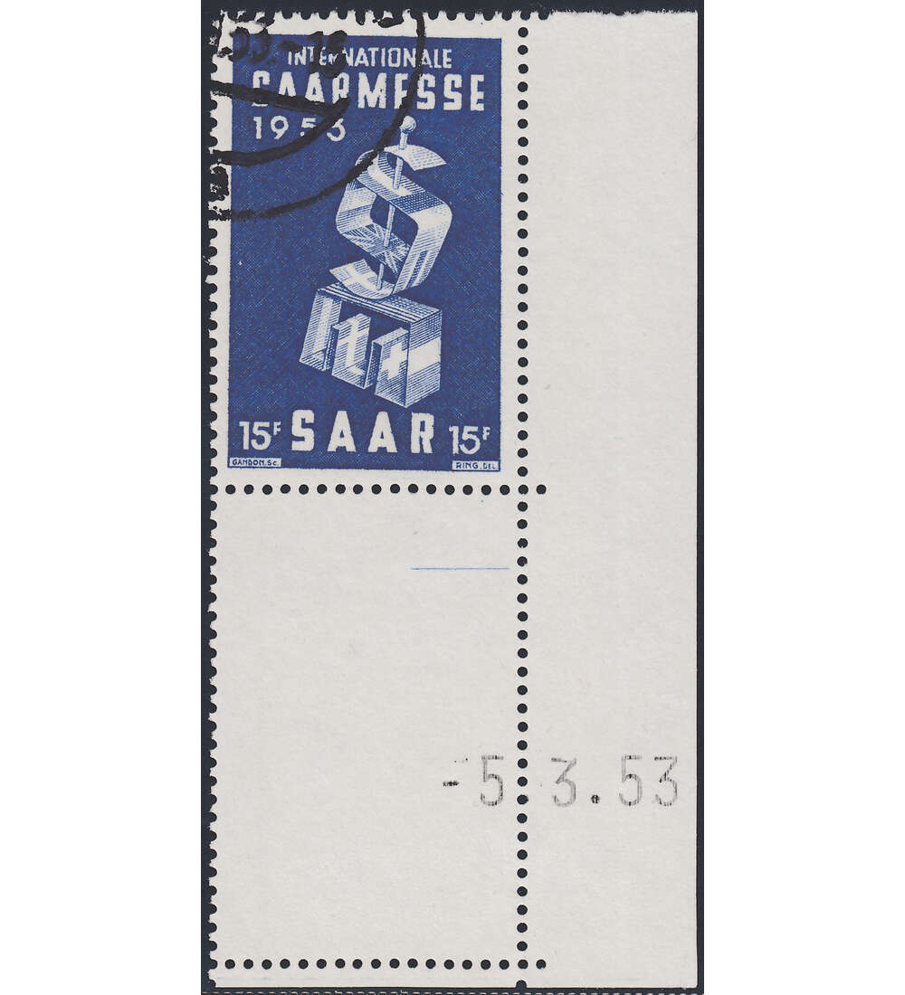 OPD Saarbrcken Nr. 341 Bogenecke mit Druckdatum mit Geflligkeitsabstempelung