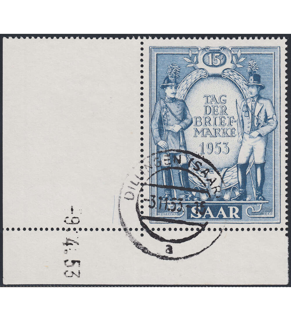 OPD Saarbrcken Nr. 342 Bogenecke mit Druckdatum mit Geflligkeitsabstempelung