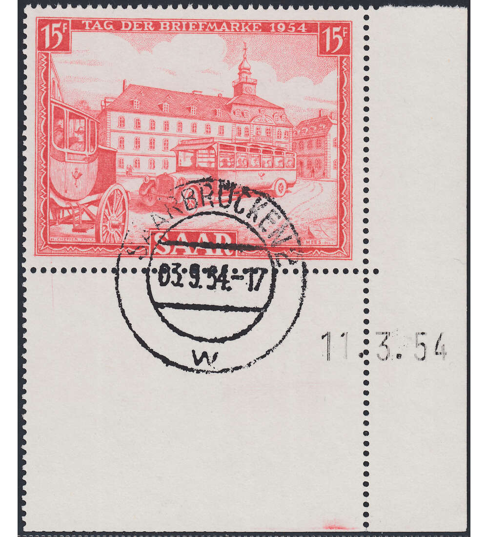 OPD Saarbrcken Nr. 349 Bogenecke mit Druckdatum mit Geflligkeitsabstempelung