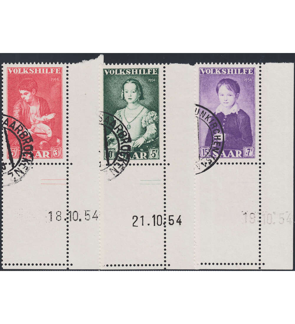 OPD Saarbrcken Nr. 354-356 Bogenecke mit Druckdatum mit Geflligkeitsabstempelung