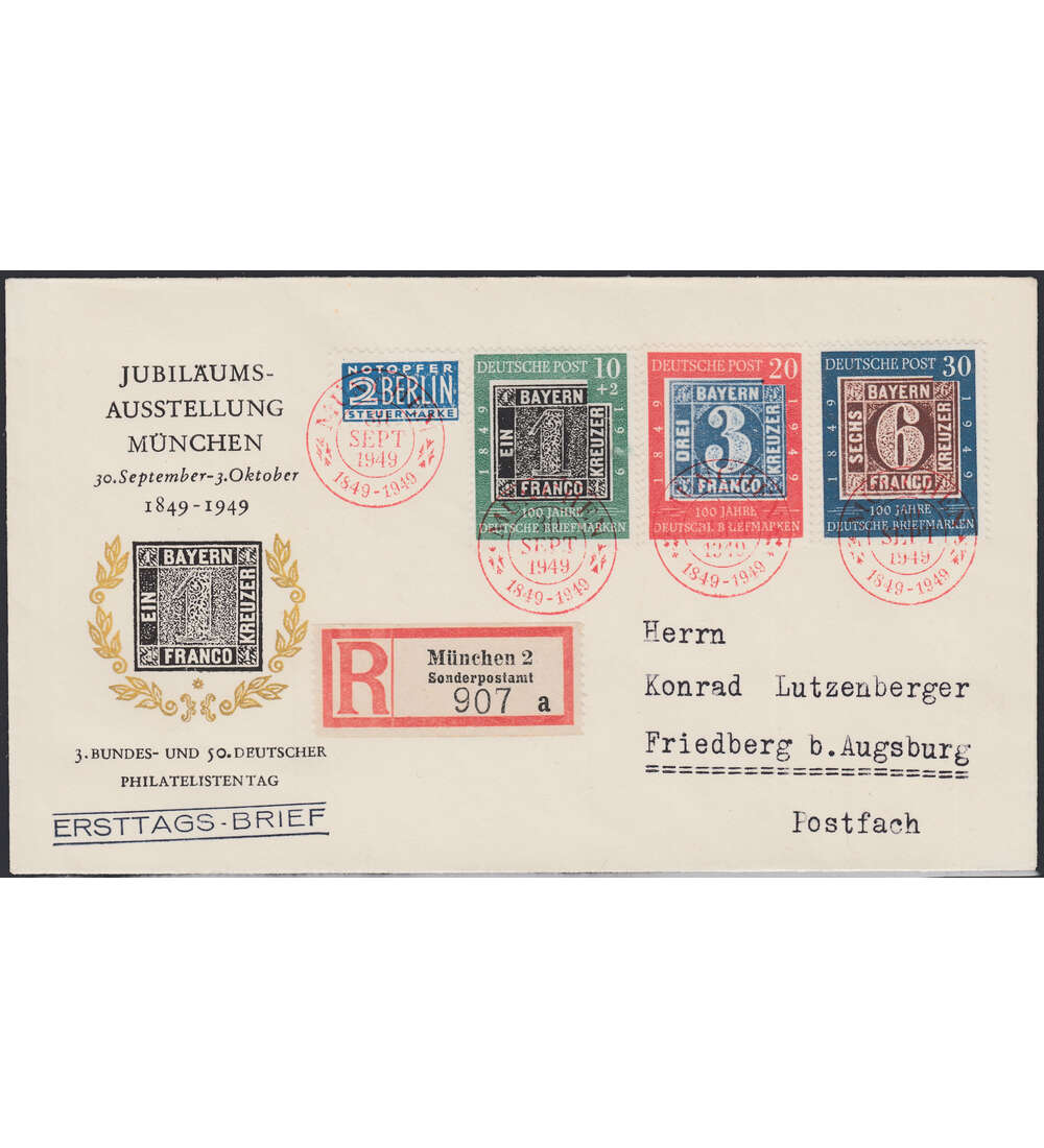 BRD Bund FDC Nr. 113 - 115 mit roten Sonderstempeln