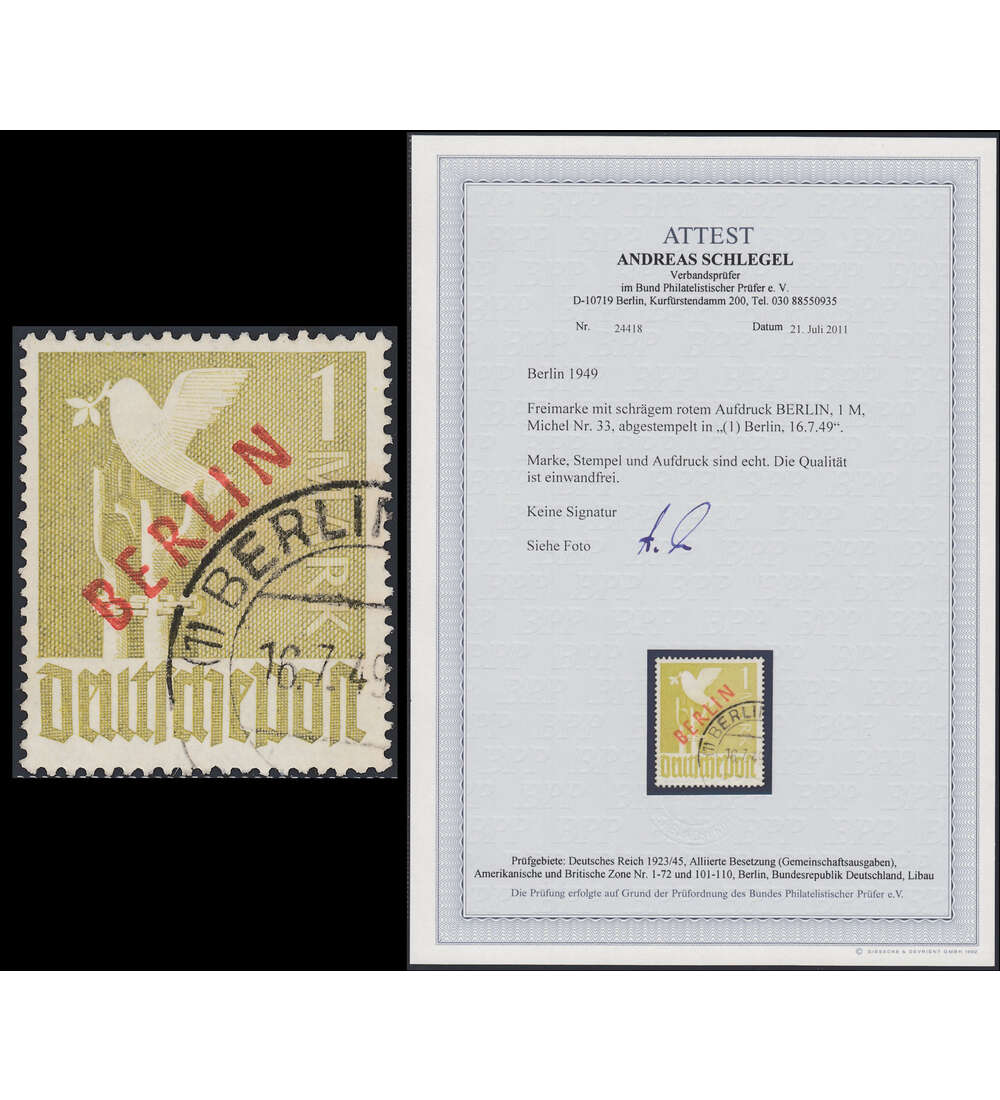 Berlin Nr. 33 gestempelt mit Fotoattest
