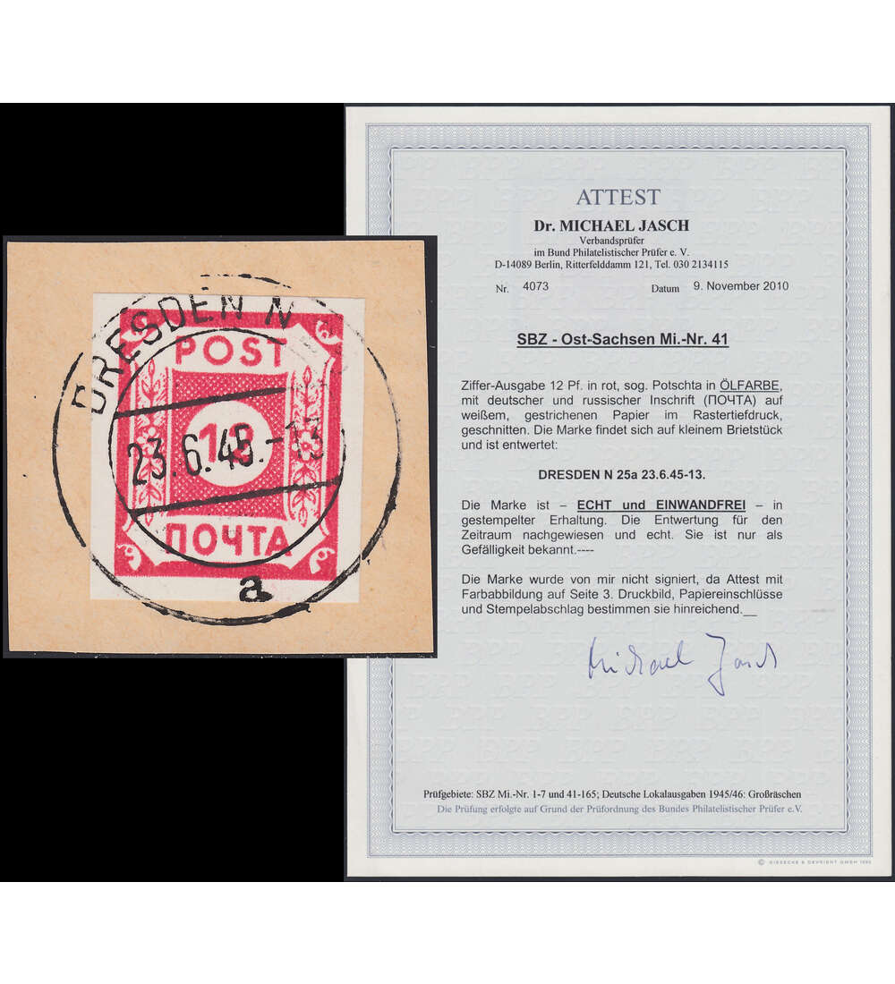 SBZ POTSCHTA Nr. B I gestempelt mit Farbfotoattest