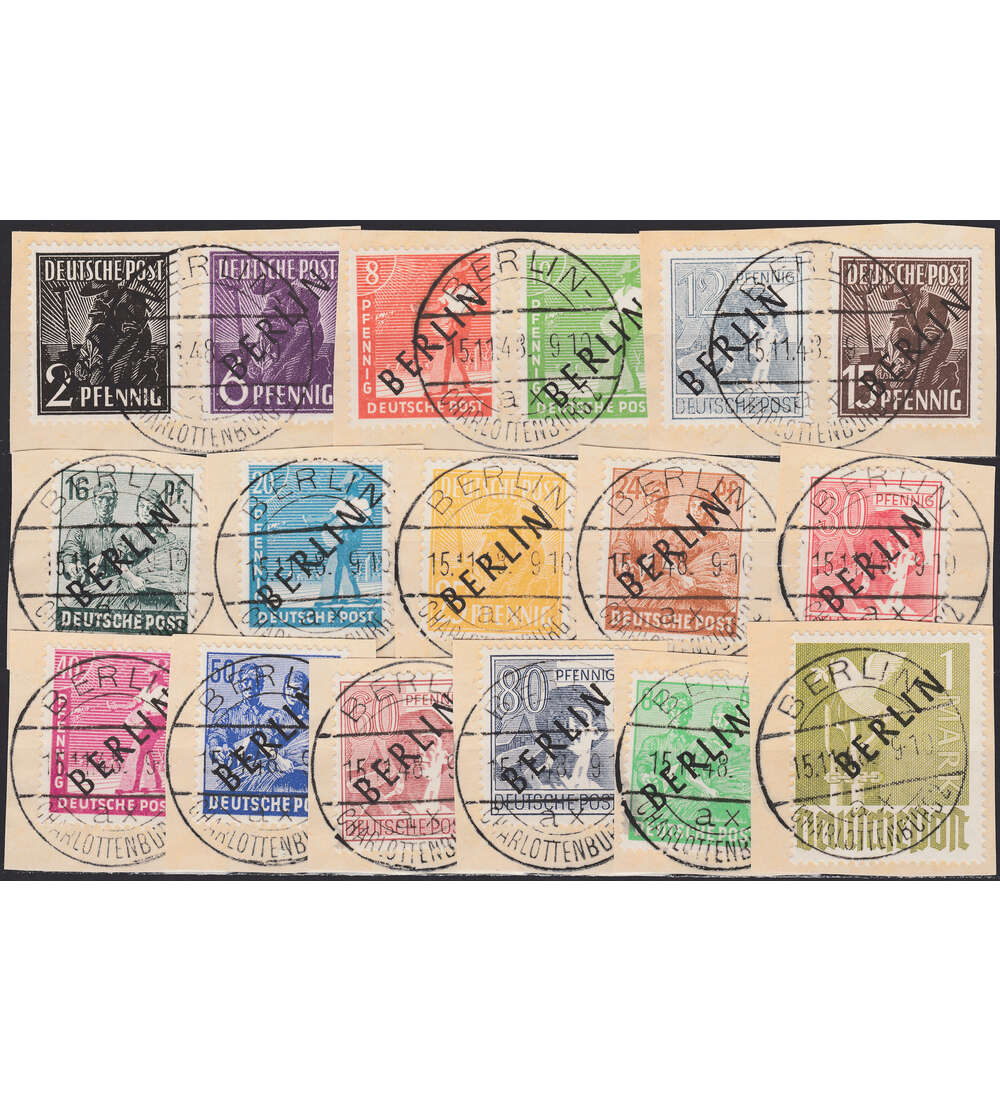 Berlin Nr. 1 - 17 gestempelt auf Kartenausschnitt