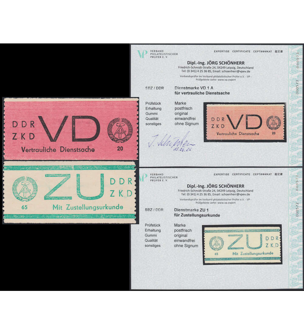 DDR ZKD Marken Nr. VD 1 A und ZU 1 postfrisch **