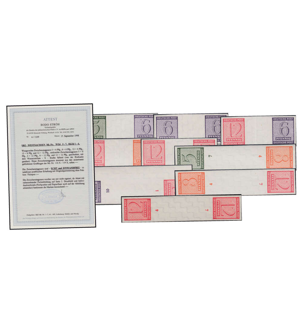 SBZ Zusammendrucke postfrisch ** mit Farbfotoattest