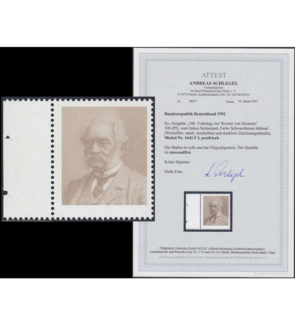 BRD Bund Nr. 1642 F I postfrisch ** mit Farbfotoattest