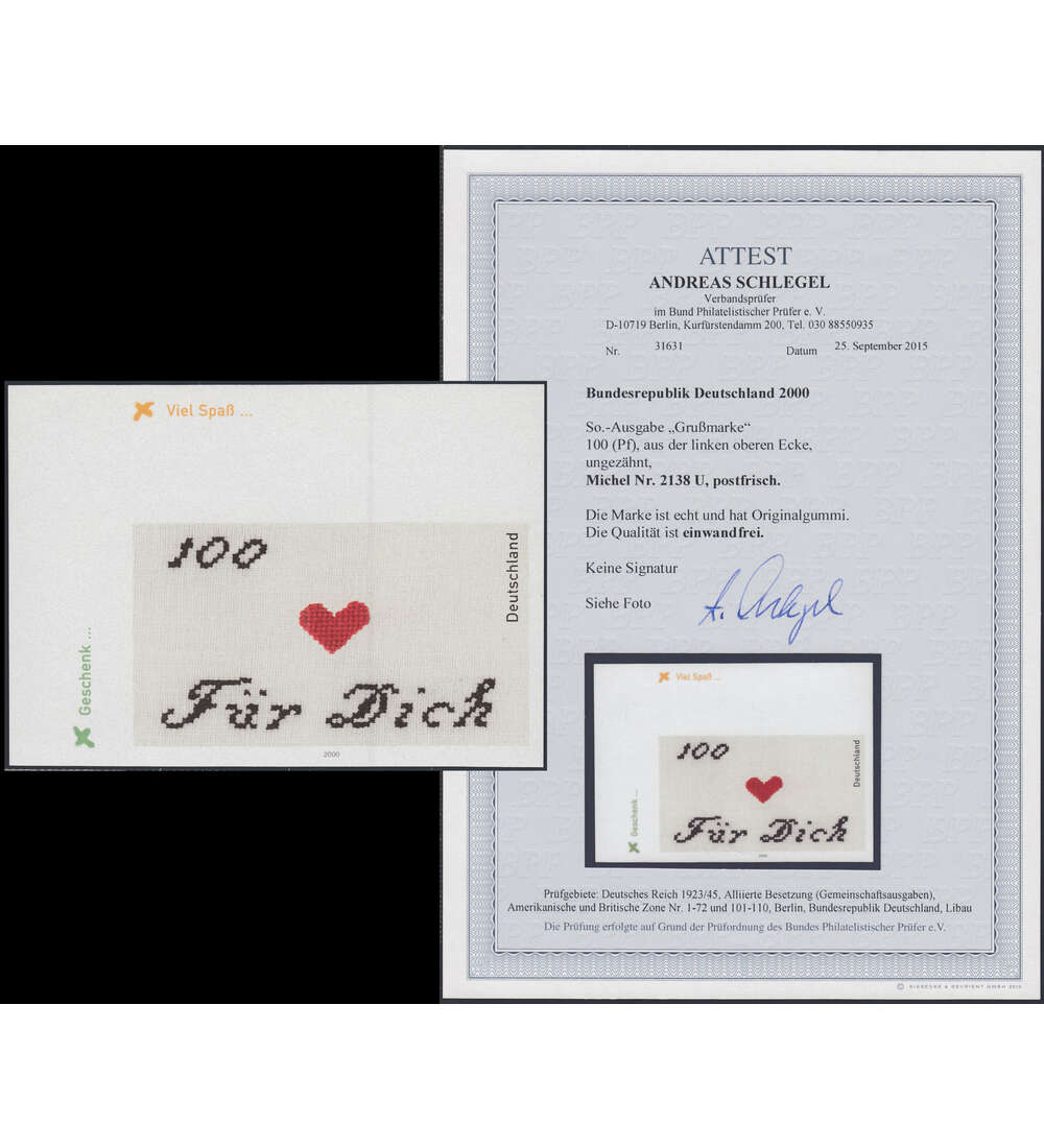 BRD Bund Nr. 2138 U postfrisch ** mit Farbfotoattest