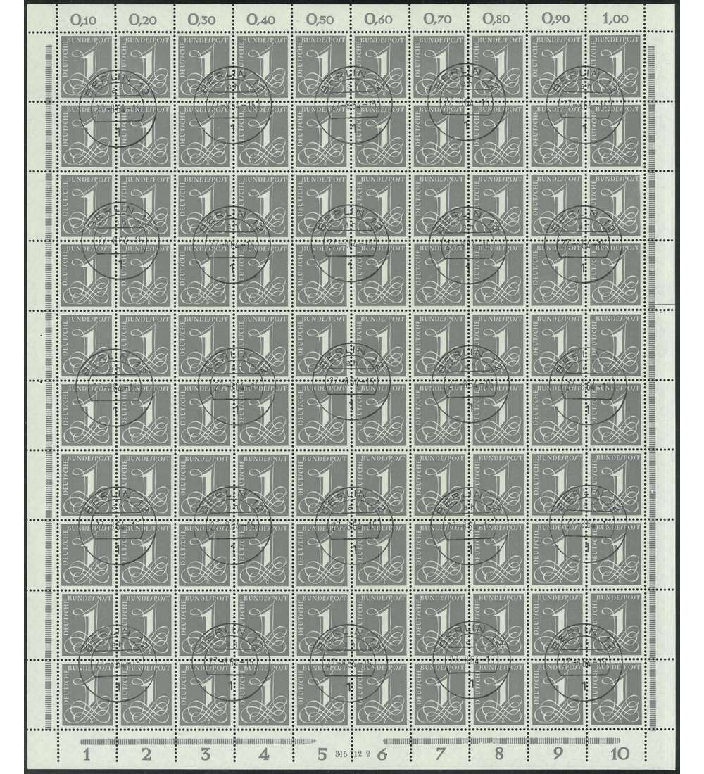BRD Bund 1 Pfennig-Komplettbogen Nr. 226 y gestempelt