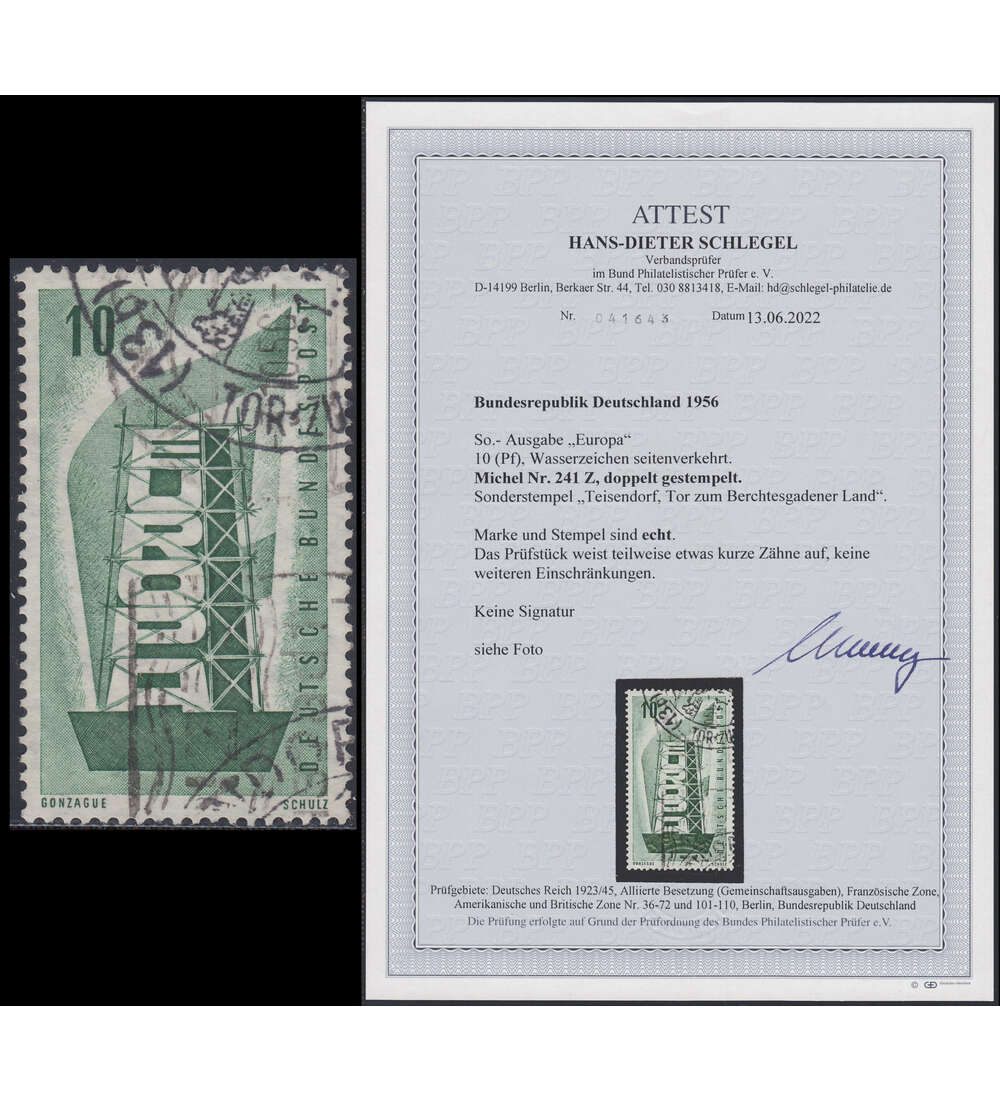 BRD Bund Nr. 241 Z gestempelt mit Farbfotoattest