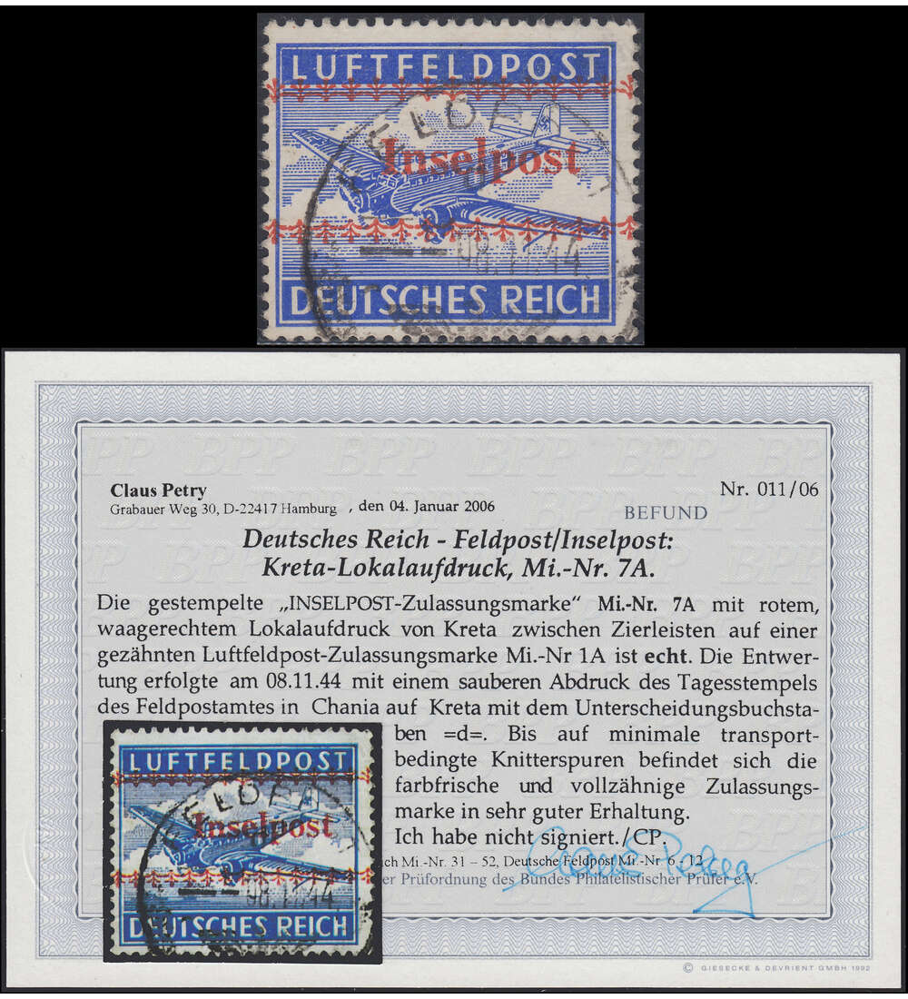 Deutsches Reich Inselpost Nr. 7 A gestempelt