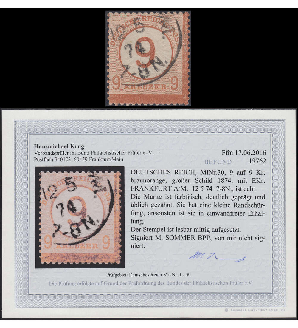 Deutsches Reich Nr. 30 gestempelt m Fotobefund