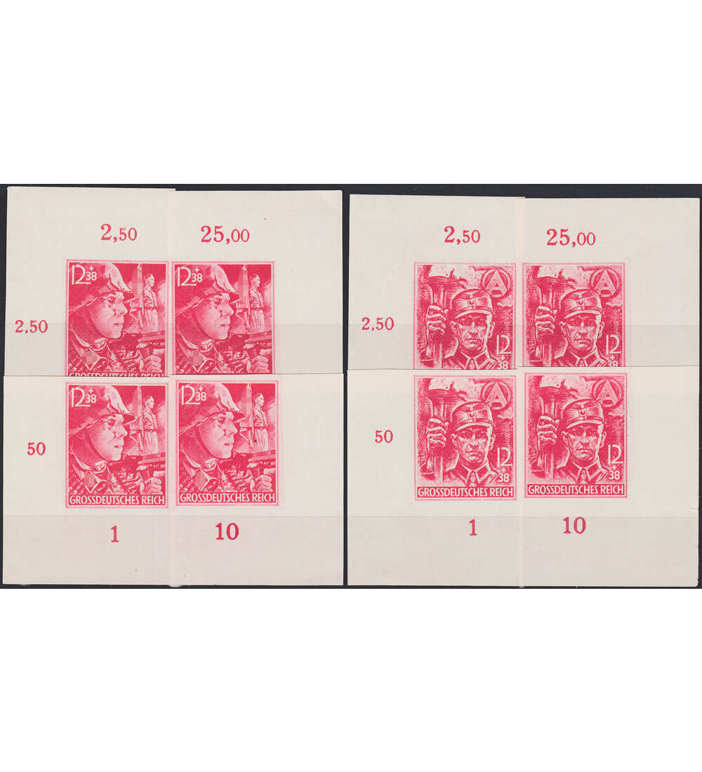 Dt. Reich SA/SS ungezhnt Nr. 909 - 910 U postfrisch jeweils alle 4 Ecken