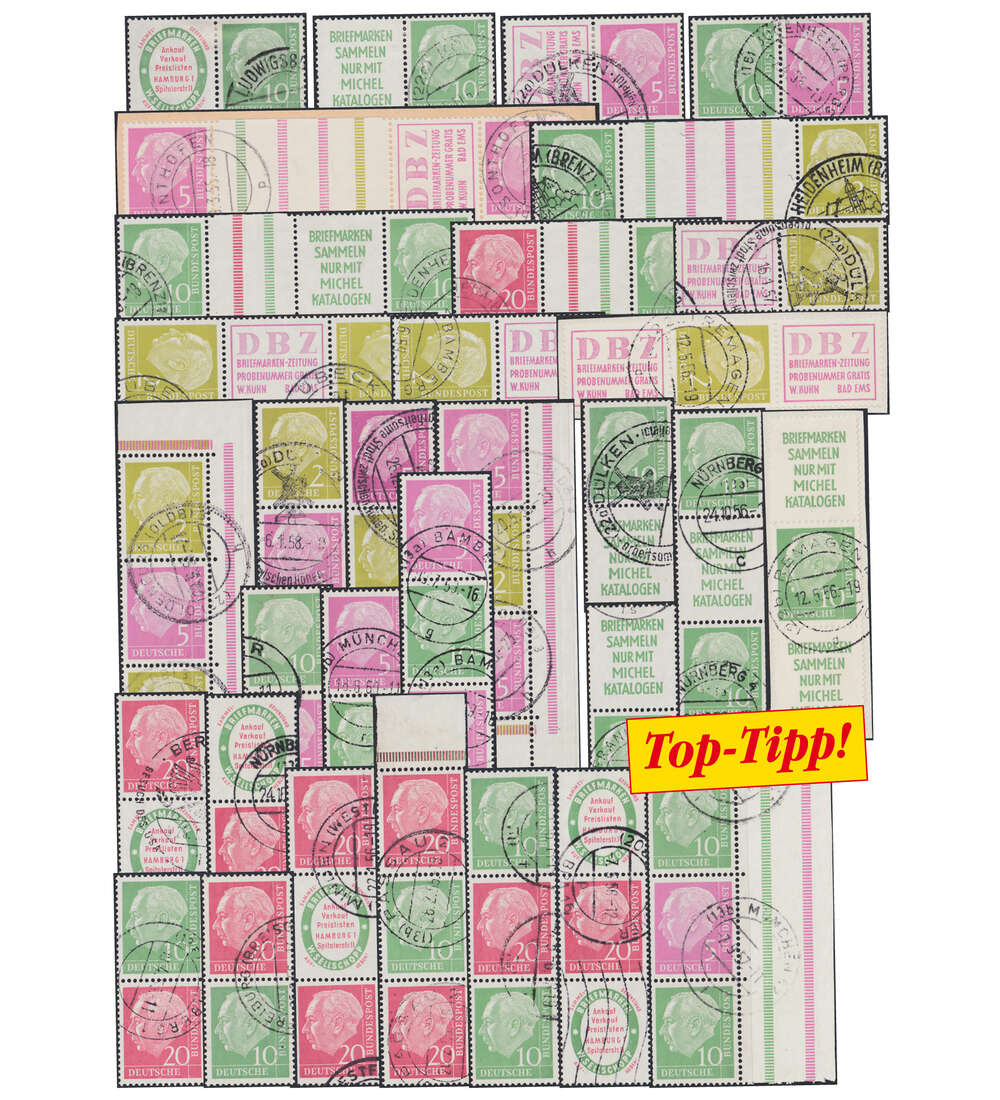 BRD Bund Heuss-Zusammendrucke gestempelt