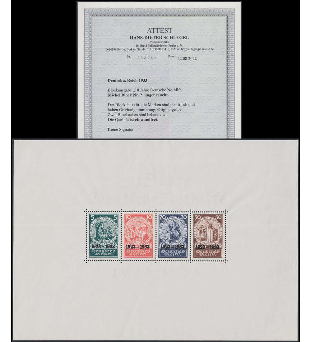Deutsches Reich Block 2 postfrisch mit Fotoattest
