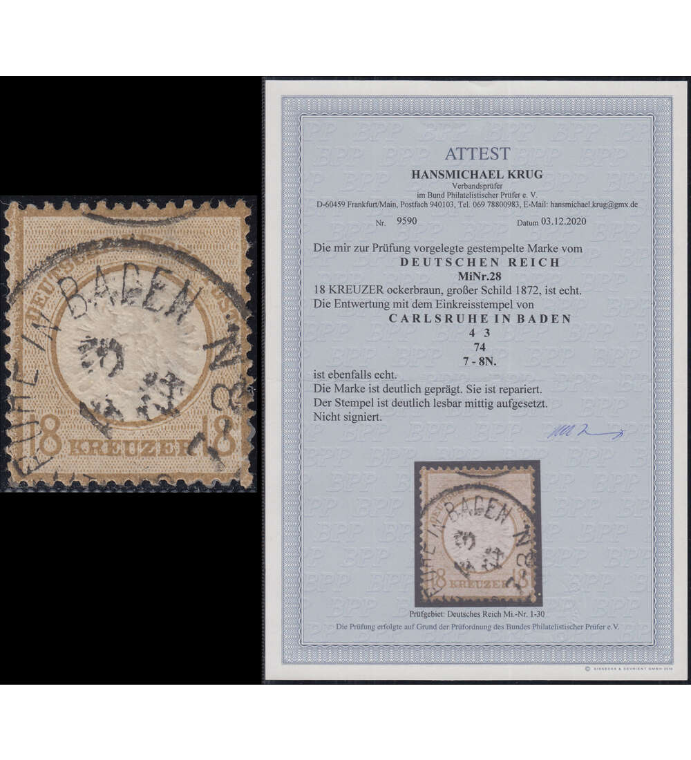 Deutsches Reich 18 Kreuzer Nr. 28 gestempelt