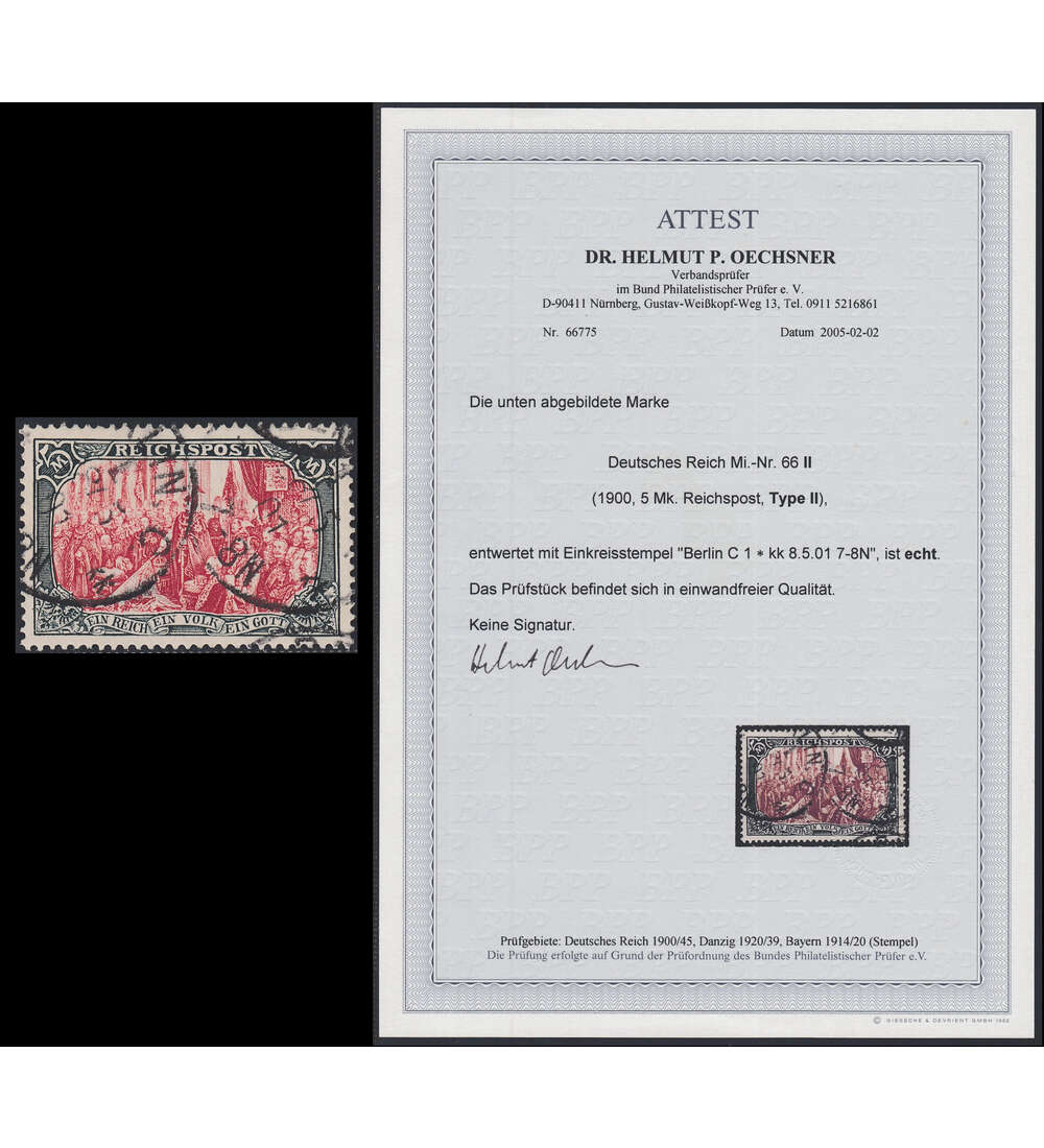 Deutsches Reich Nr. 66 II gestempelt mit Farbfotoattest
