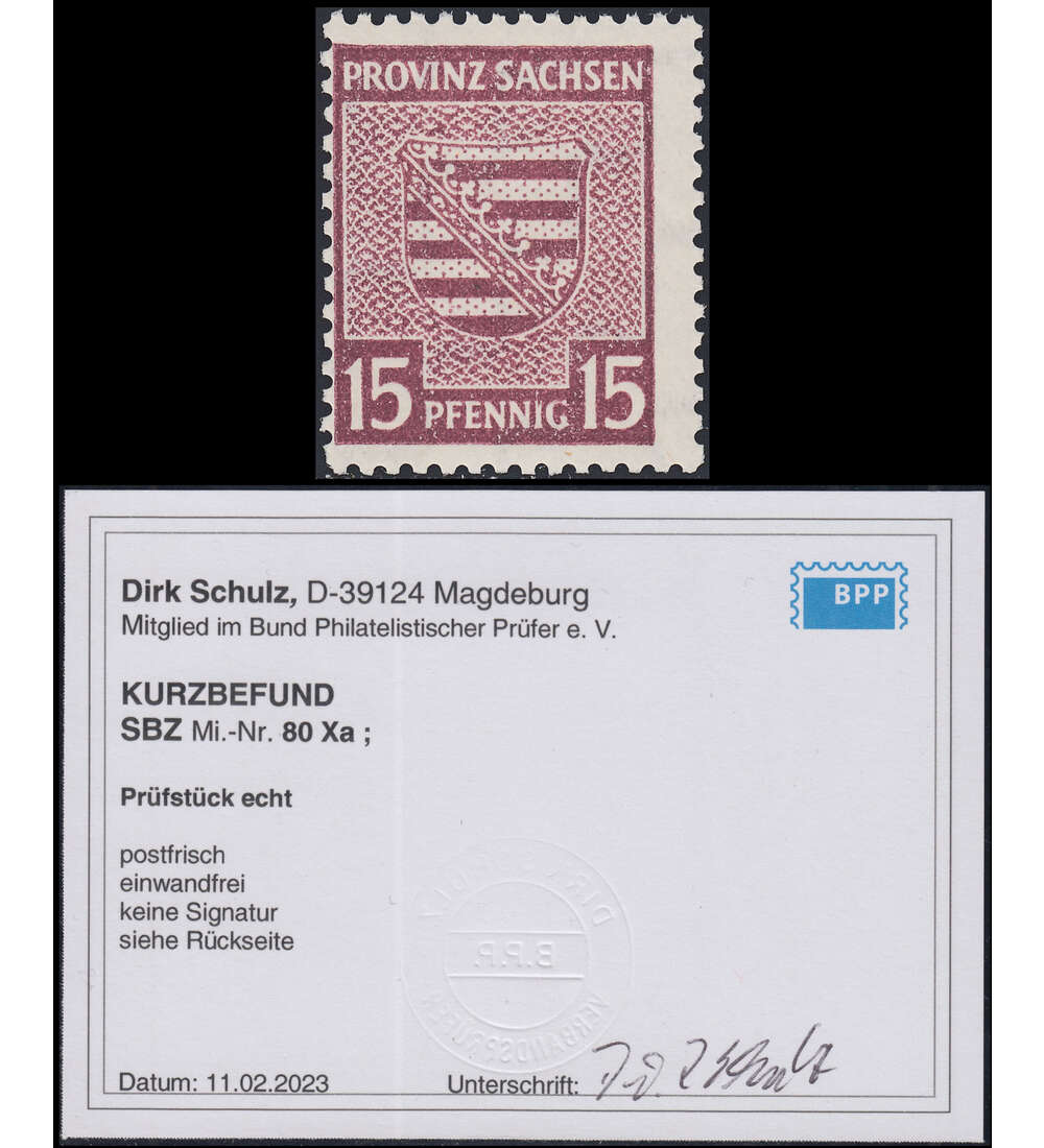 SBZ Nr. 80 X postfrisch mit Farbfotobefund