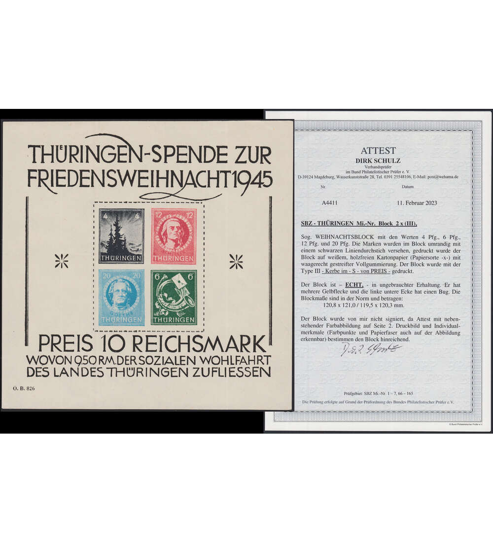 SBZ Block 2 postfrisch ** mit Farbfotoattest