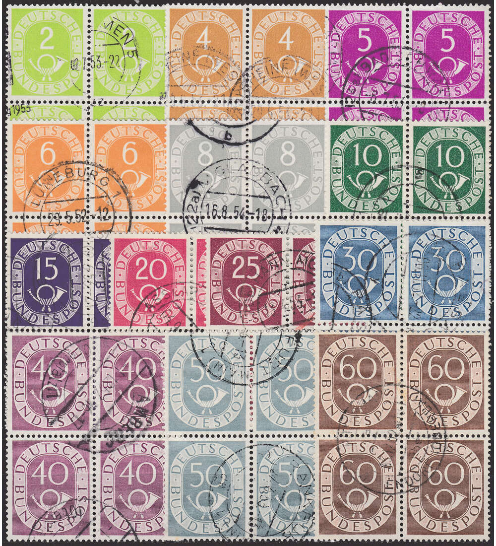 BRD Bund Posthorn-Viererblcke Nr. 123-135 gestempelt